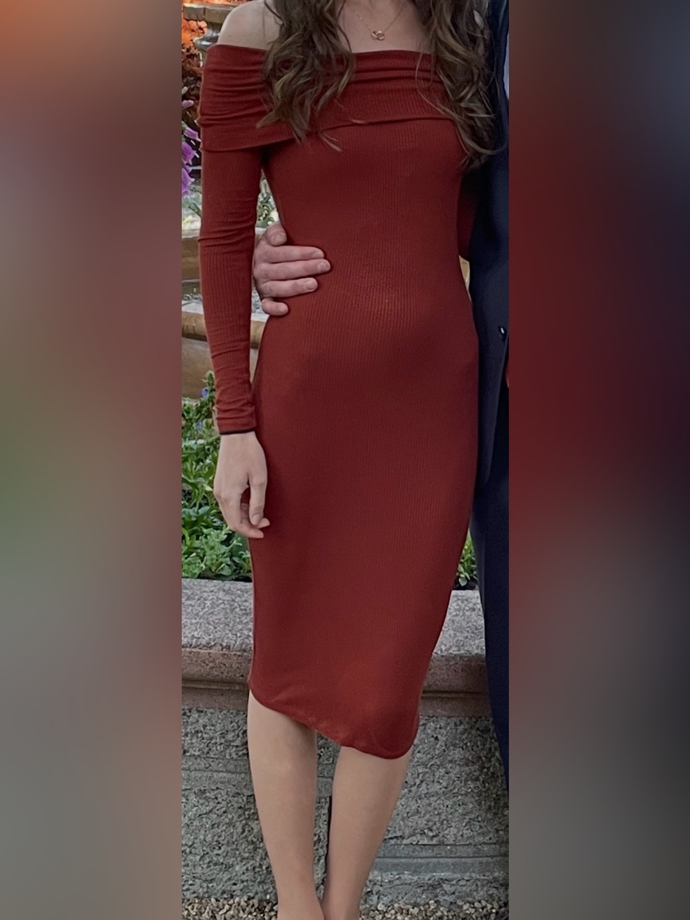 Forever 21 Off-Shoulder Ribbed Midi Dress in Rust
